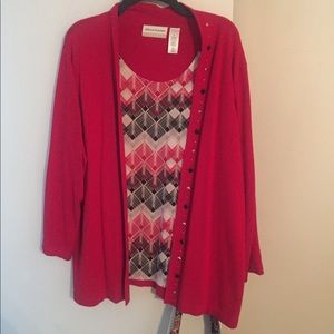 Alfred Dunner red cardigan with attached tank top